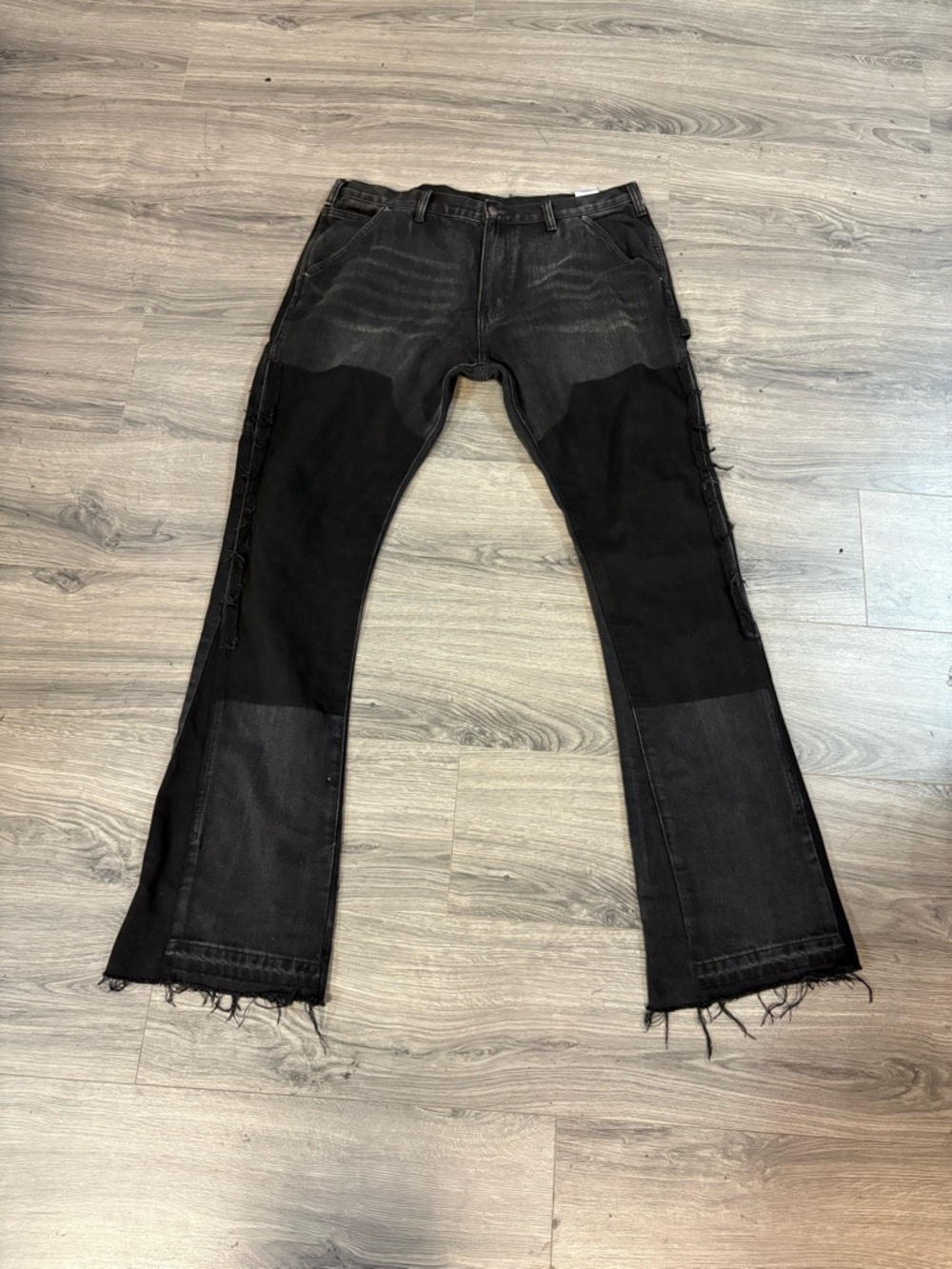 MNML Black Two-Tone Bootcut Patchwork Jeans